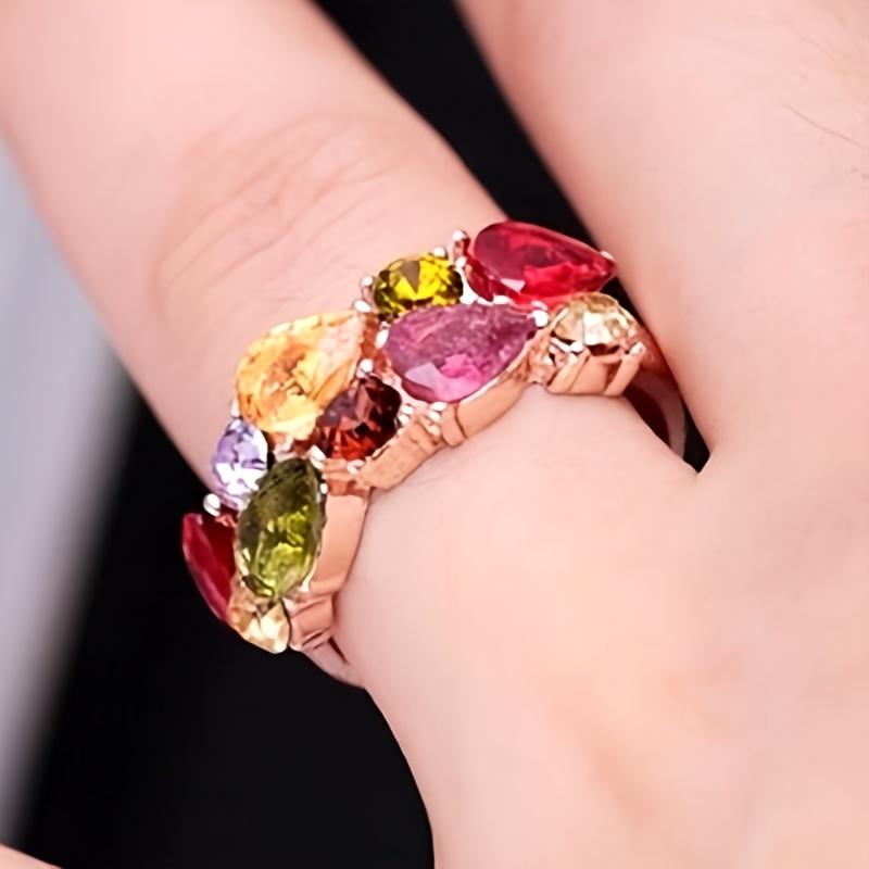 

1pc Fashion Colored Zirconia Ring, Inlaid Synthetic Stone - Daily Party Wear Accessory for Women 2