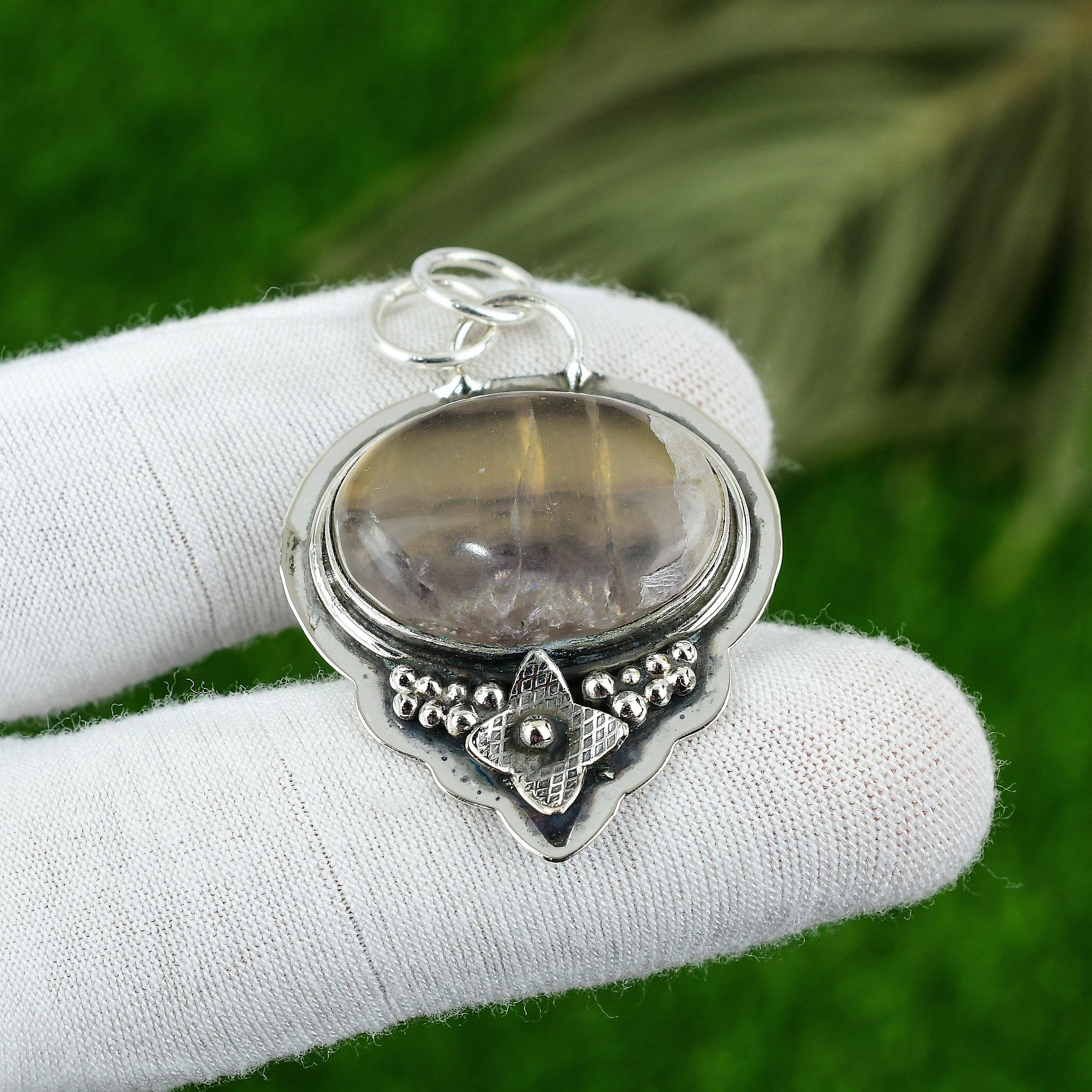 Подарок для женщин Подвеска Серебро 925 пробы Натуральный Мультифлюорит Драгоценный камень