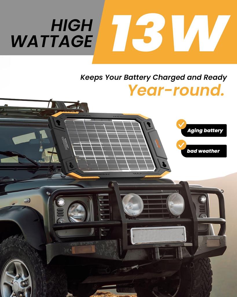 BALDR 13W 12V Solar Powered Charger Smart MPPT Charge Waterproof & Maintenance, Built-in Controller,
