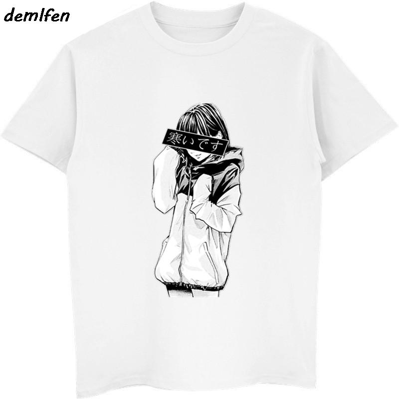 2019 Unisex Short Sleeve T Shirt Sad Girl Retro Japanese Anime Vaporwave Funny Clothes Novelty Hip Hop Tees Tops Harajuku Tshirt