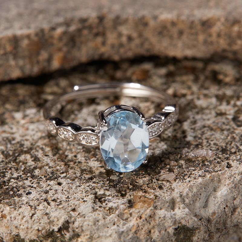 Xiaohongshu S925 Sterling Silver Inlaid Natural Topaz Citrine Ring Women'S Fashion Treasure Earrings