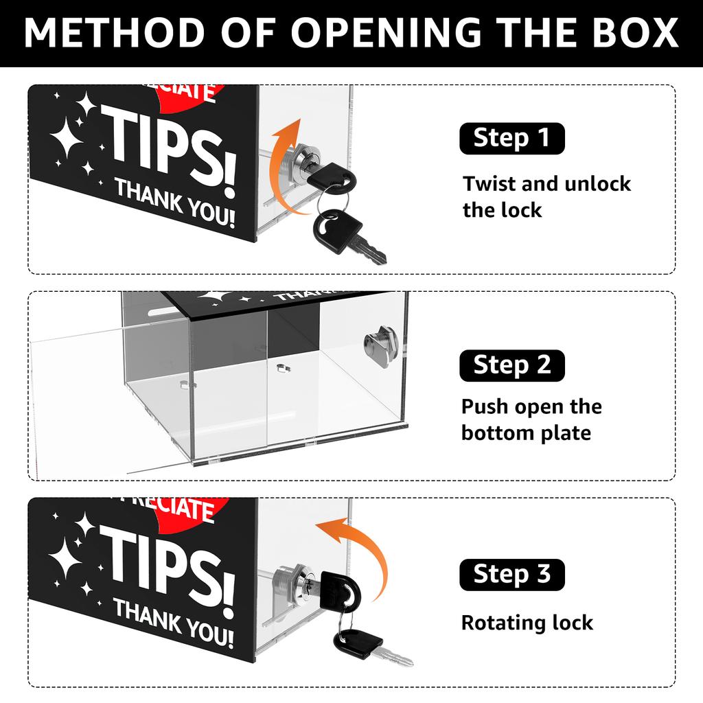 Acrylic Tips Box with Money Slot Tips jar with Lock Suggestion Donation Ballot Box for Salon Bar Coffee Shop Restaurant Counter