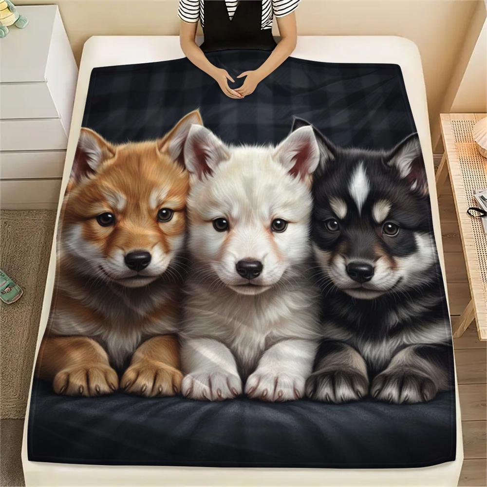 1PC Three animals Print Flannel Blanket, High quality Comfortable for All Seasons, Home Decor, Warmth and Comfort