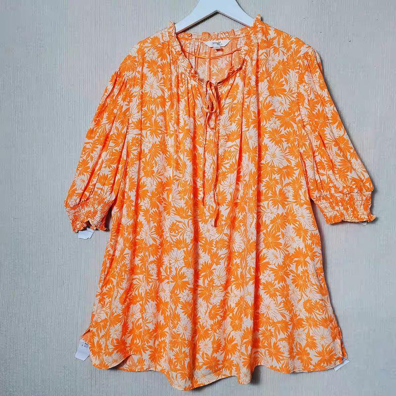 

Export Export Fashion Original Customer-Supplied Fabric Rayon Print Pullover 3/4 Sleeve Shirt Plus Size Travel Photo Yellow Print 1X