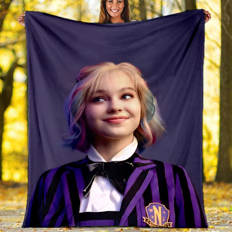 1pc Addams Family Wednesday Enid Theme Blanket - Digital Print, Polyester, Cozy for All Seasons, Perfect for Outdoor, and Travel