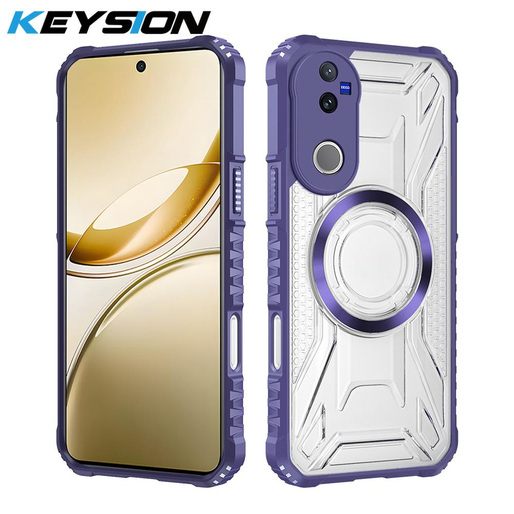 

KEYSION Transparent Magnetic Case for VIVO V50 5G Soft Silicone+PC Heavy Duty Shockproof Phone Back Cover for for VIVO V50 5G for VIVO V50 5G фиолетовый