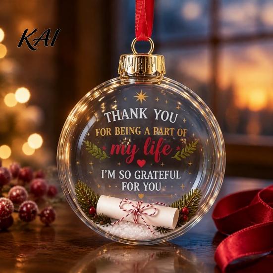 Winter Holiday Decorations for Fireplace 3D Clear Ball Christmas Ornament, Message Keepsake, Acrylic Festive Party Supplies Tree Hanging Decoration