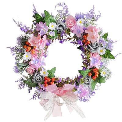 Couronne de Fleurs de Lavande Rose Violette Printemps Été pour Porte d'Entrée Fleurs Sauvages pour Intérieur Extérieur Rustique Fermette Décoration de Mariage Couronne