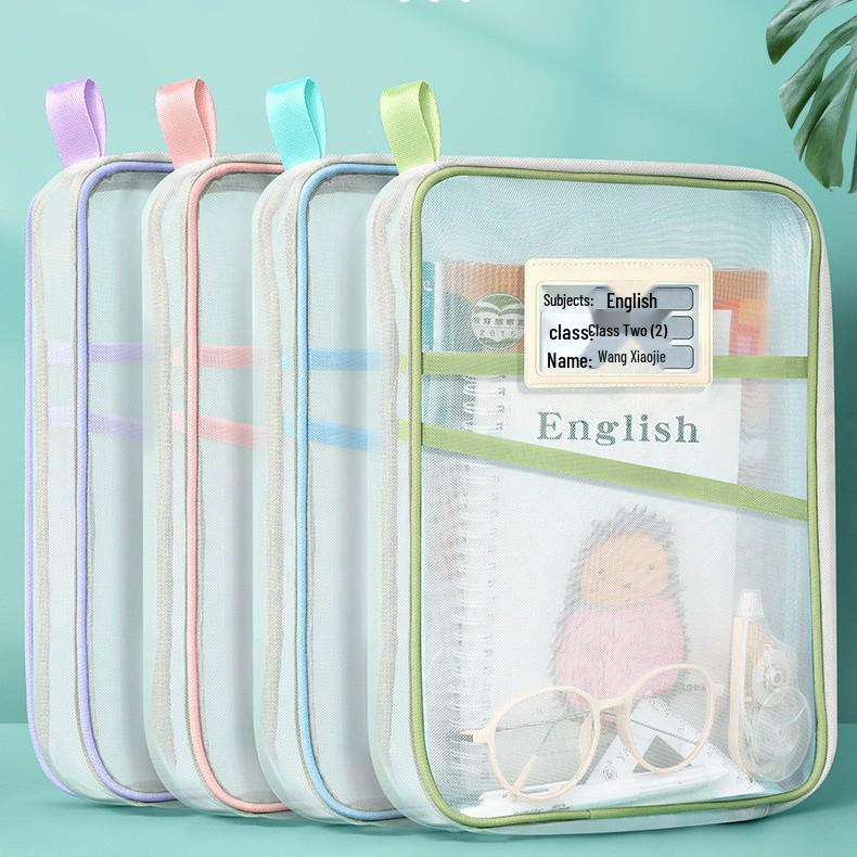 L-Shaped Transparent 3-Layer File & Book Bag for Subject Organization and Exam Storage