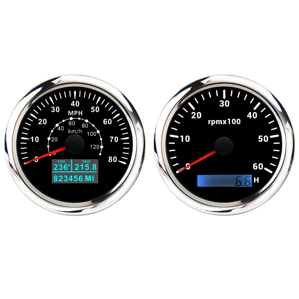 85mm GPS Speedometer 60M 80M 120M 160M 200M with 4K 6K 7K 8K RPM Tachometer with 7 Colors Backlight for Car Boat Yacht 9-32V