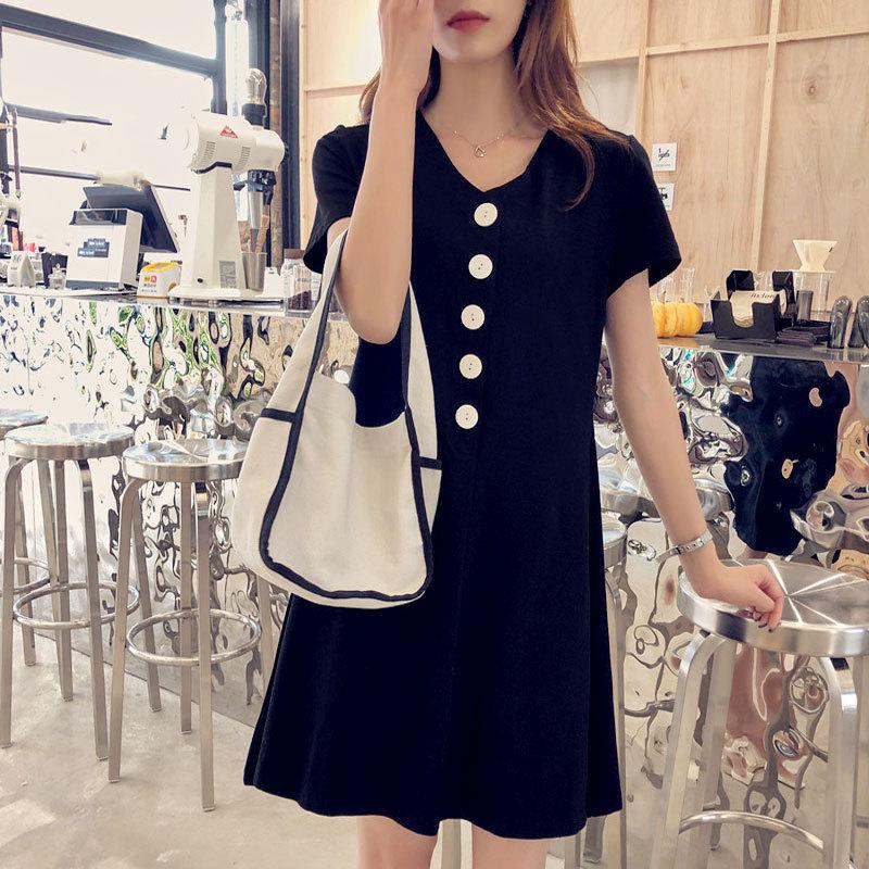 

2025 Приталенное летнее платье миди с V-образным вырезом для женщин - Свободный, ленивый стиль 2XL чёрный