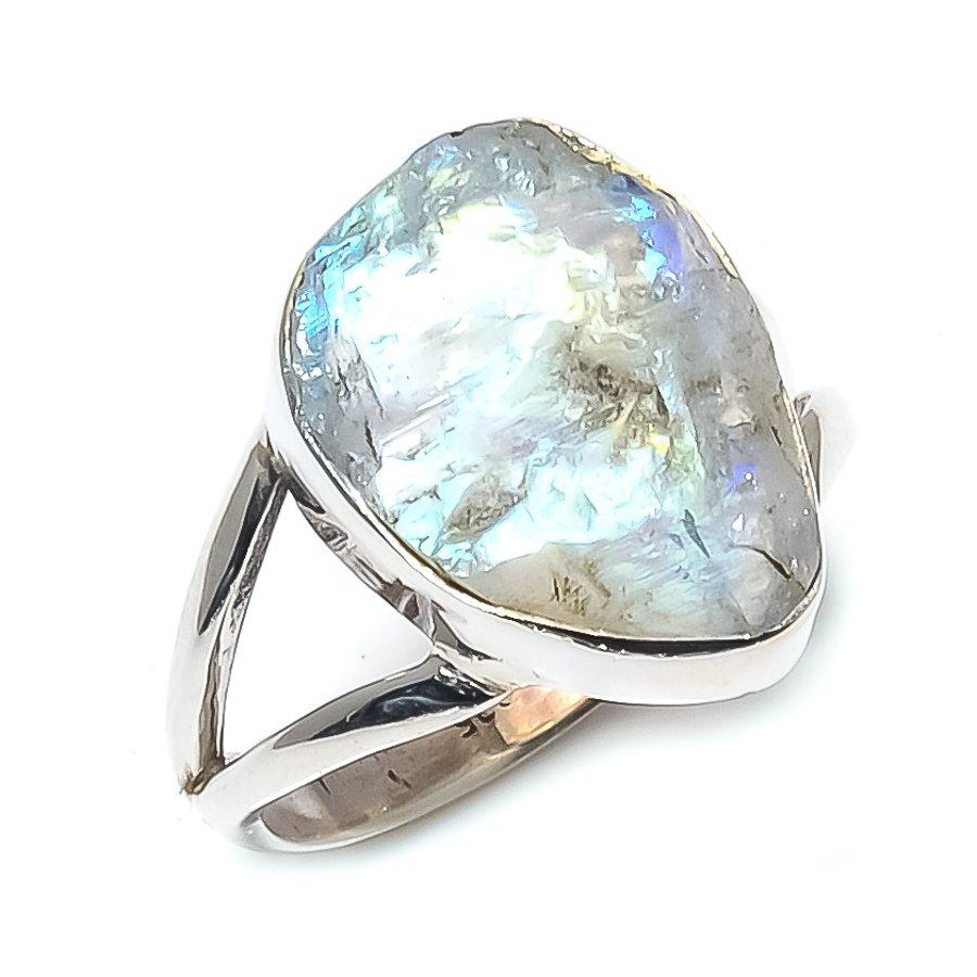 Natural Rainbow Moonstone Gemstone 925 Solid Sterling Silver Gift Ring S.7 R5W23