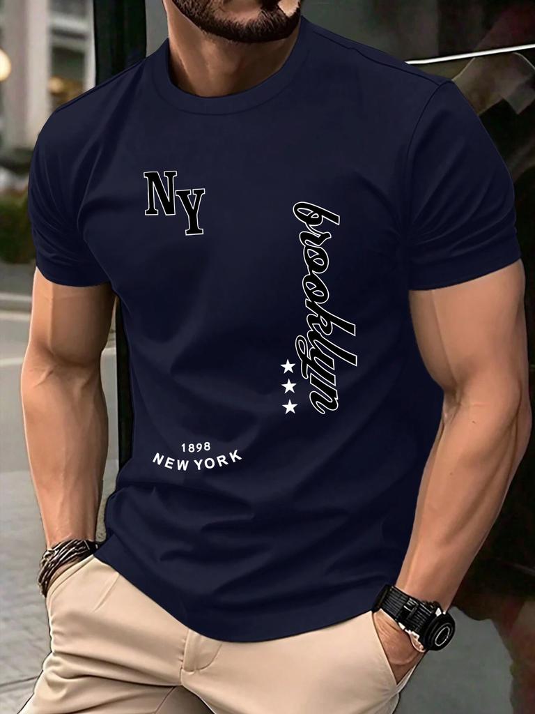 New York Brooklyn 1898 Art Letter TShirts Men Summer Cotton ONeck T Shirt AllMatch Casual Top Loose Fashion Man Retro Clothes