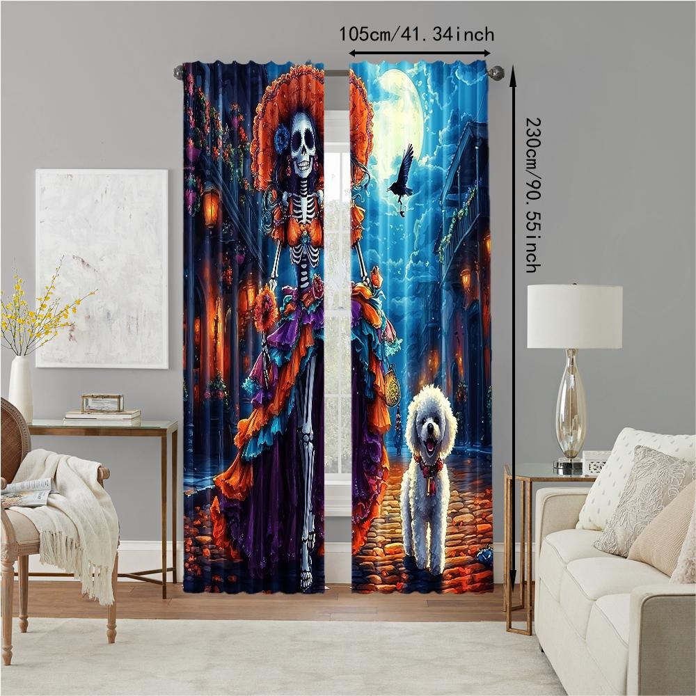 2 Pcs   Versatile Polyester Transparent Curtains for Home Decoration Day of the Dead for Use In Bedrooms and Living Rooms