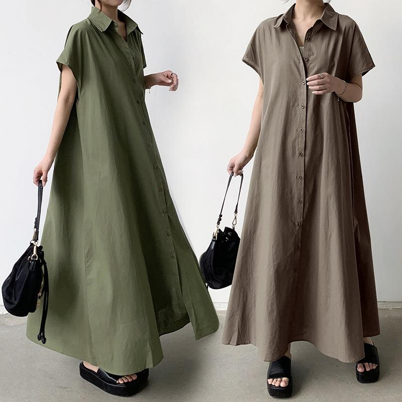 Short Sleeved Dress Women's Lapel Casual Shirt Dress