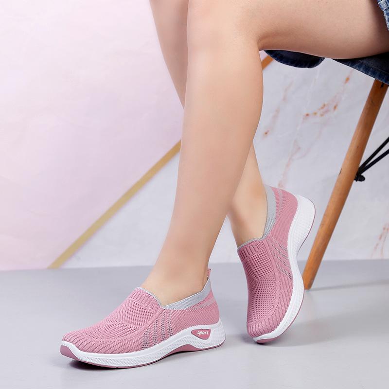 Women's Single Shoes Mesh Shoes Spring and Summer Breathable Casual Mother Shoes Medium Old Flat Bottom One Pedal Elastic Low Top Shoes