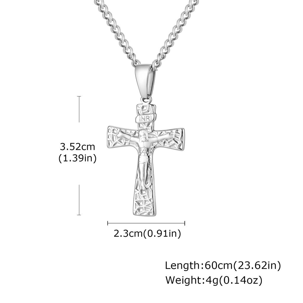Vintage Religious Jesus Cross Pendant Necklace, Stainless Steel Chain Necklace for Men Church Prayer Faith Jewelry