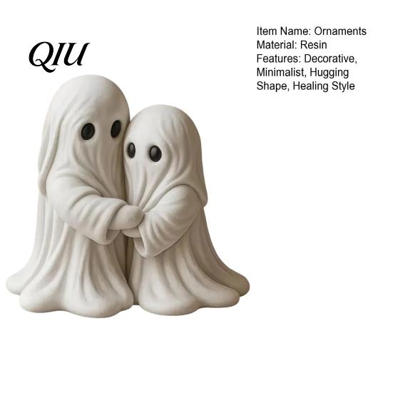 Warm Home Decoration Halloween Hugging Ghost Statue, Resin Table Ornament, Cute Healing Statue Figurine Desktop Decoration, Sculpture Art