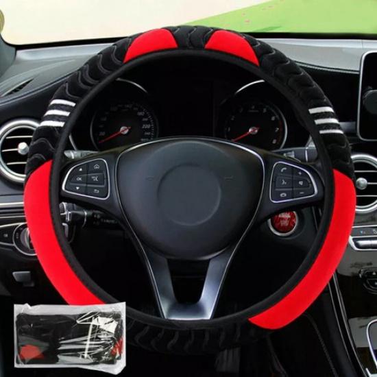 Booster Cover Red + Black Non Slip Auto Car Steering Wheel Interior Accessories