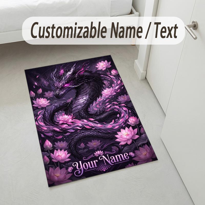 Dragon Phoenix Theme Crystal Velvet Rug Personalized Custom Name Text Soft Floor Mat Home Decor