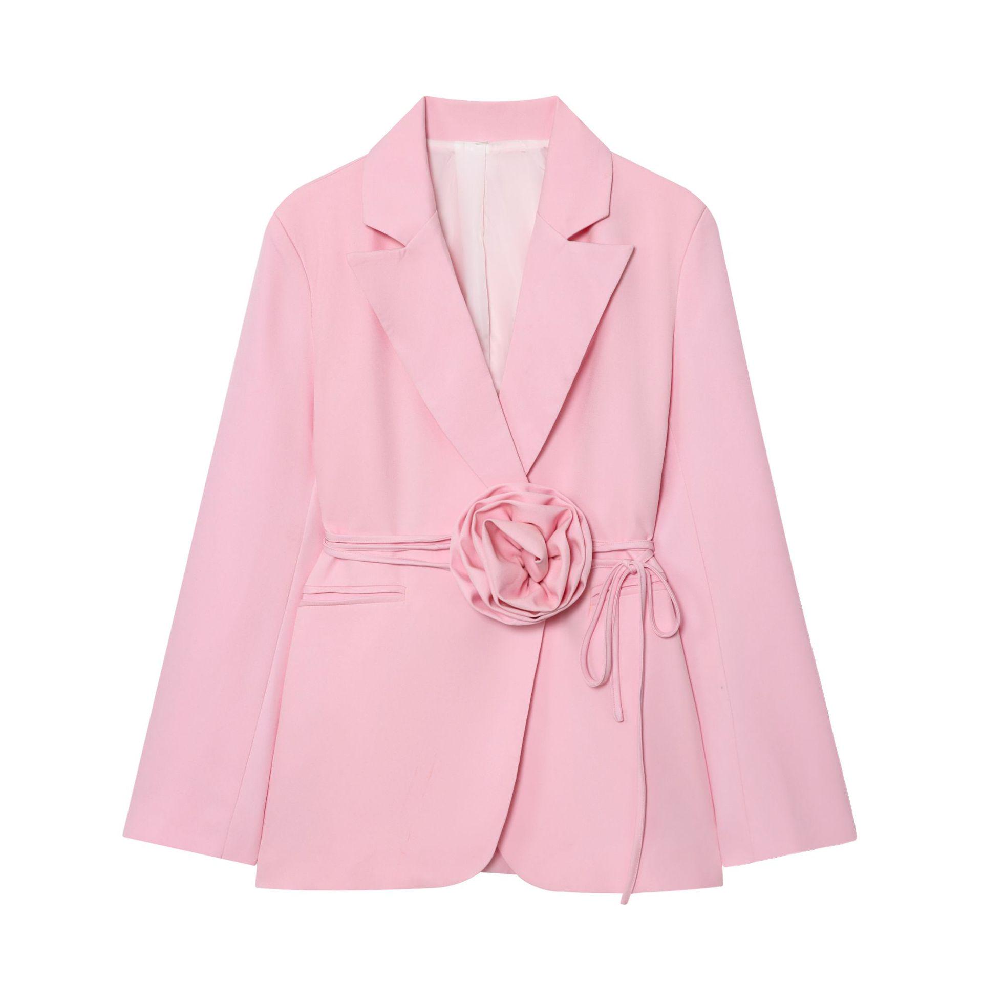 

European & American Style Women s Floral Tie-up Suit Jacket Large рожевий