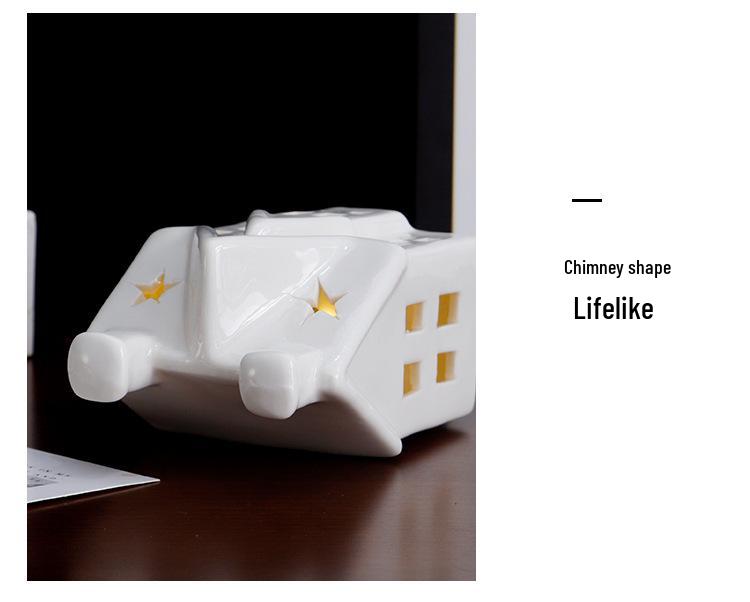European Ceramic LED Christmas House Ornament: Creative Hollow Candlestick Night Light
