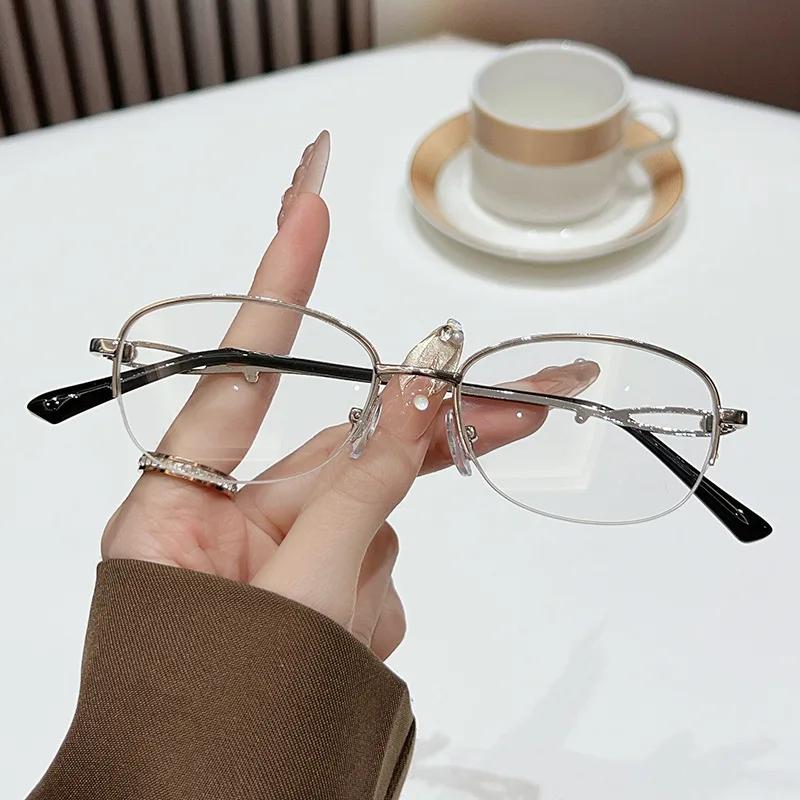 

New Metal Semi-Rimless High-Definition Myopia Glasses Fashionable Comfortable Anti-Blue Light Eyeglasses Unisex 0 To -4.0 0