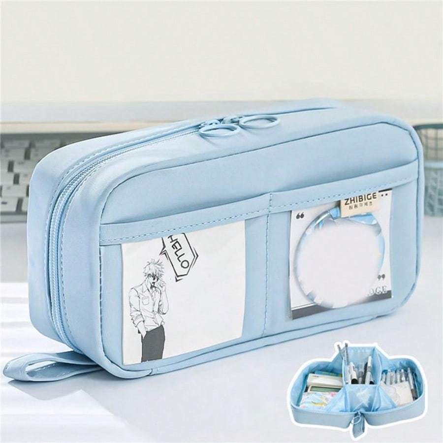 Large Capacity Pencil Case 3 Compartment Pouch Pen Bag Double Side Opening Student Stationery Organizer School Supplies