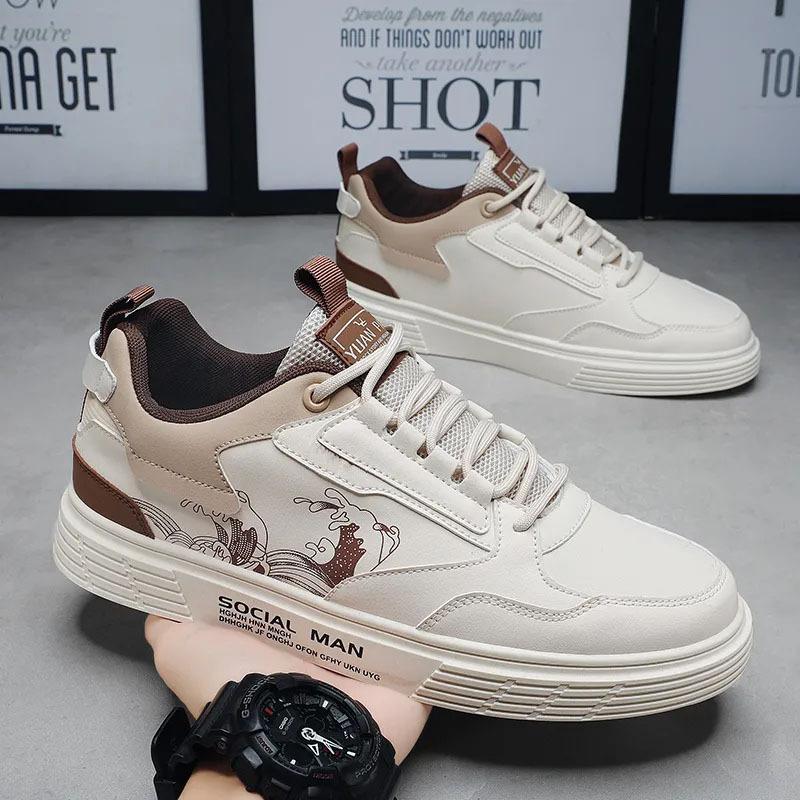 

Новая мужская обувь для скейтборда, легкая мужская обувь, кожаная повседневная обувь, модная трендовая белая обувь на плоской подошве 44 бежевый
