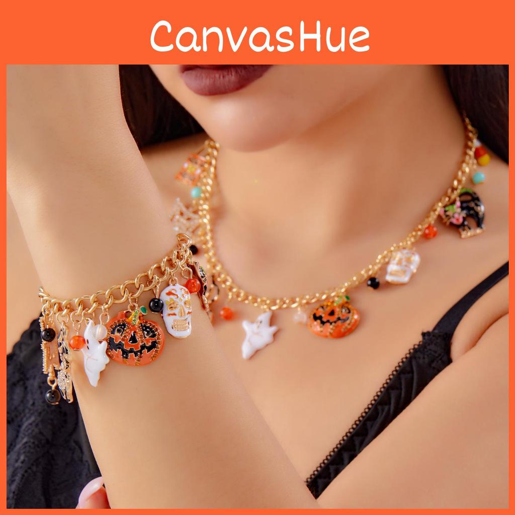 Halloween Pumpkin Ghost Spider Alloy Jewelry Set With Chain For Men Women