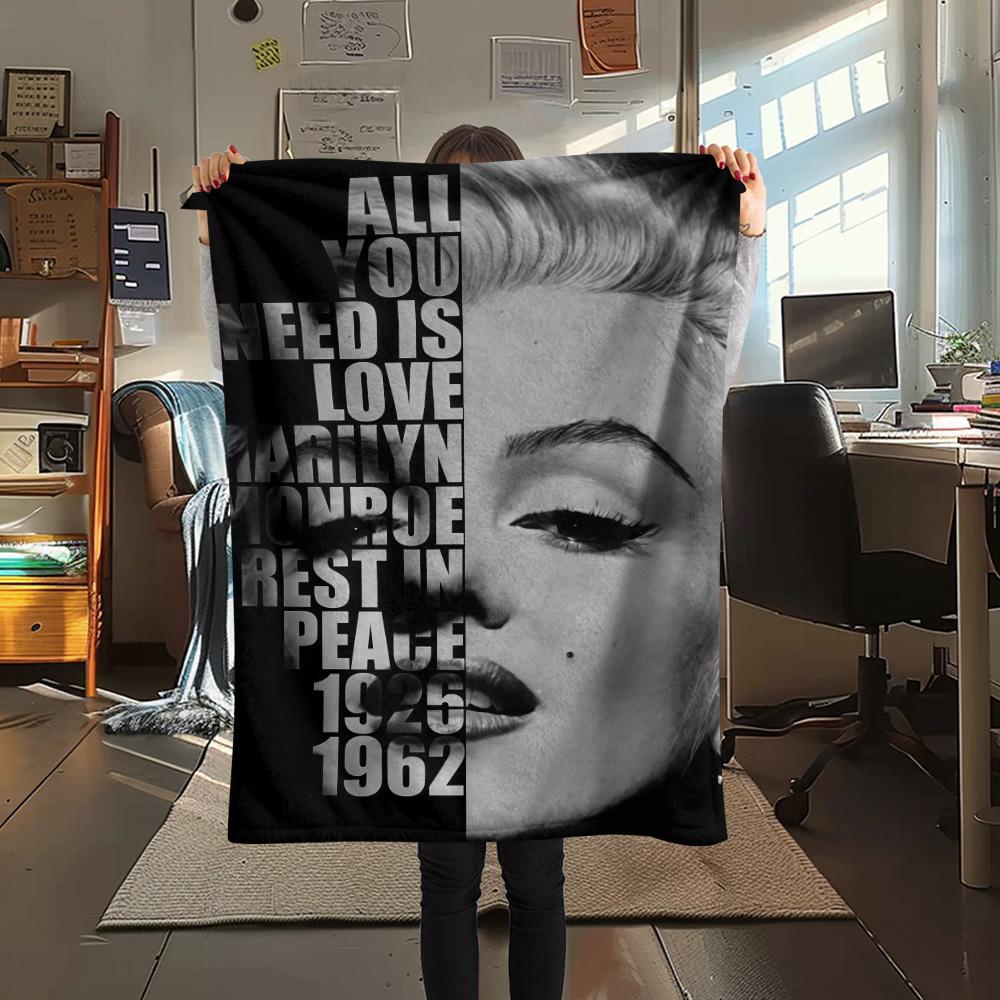 1PC Marilyn Monroe Print FlAannel Blanket, High quality Comfortable for All Seasons, Home Decor, Warmth and Comfort