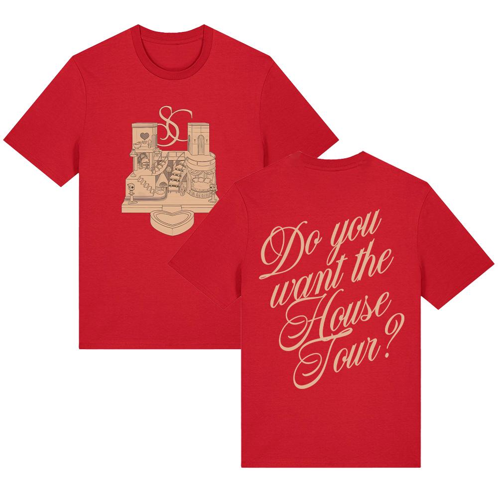 

Sabrina Carpenter House Tour Shirt SC New Merch T Shirts Vintage Graphic Print 100%Cotton Tops Women Men Aesthetic Street Style Tees Band T-shirt XS красный