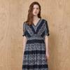 Lace Pattern Smock V Neck Long Dress Ze07qp006nh