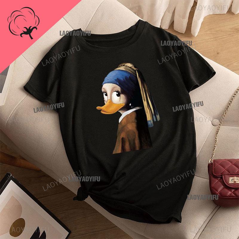 """ Ragazza con l'orecchino di perla " Abbigliamento in cotone Johannes Vermeer Capolavoro d'arte Stampa Maglietta da donna Abbigliamento Creativo Retro"""