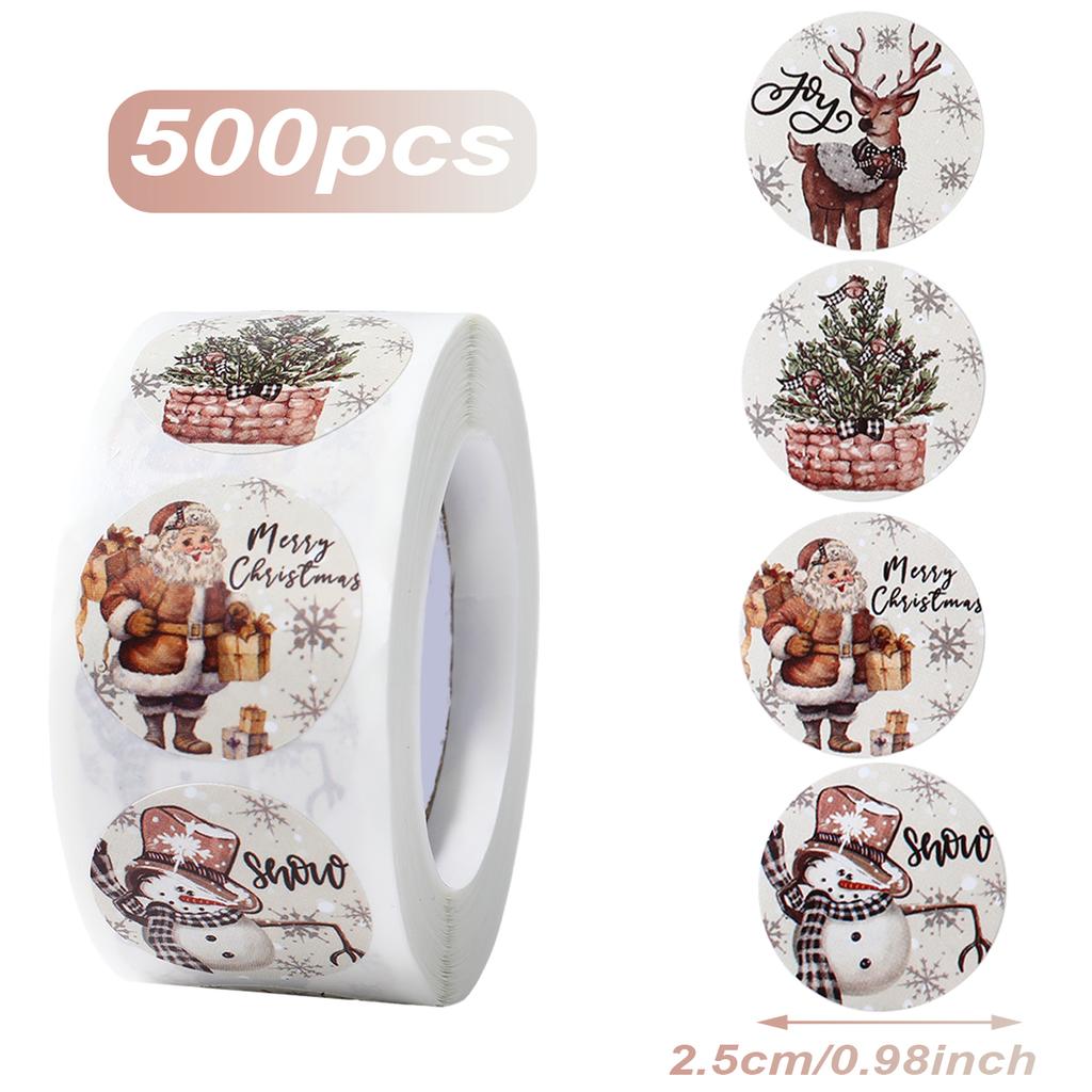 Merry Christmas Santa Round Sticker Christmas Decoration For Home 2026 Xmas Ornament Navidad Natal Noel Gift Happy New Year 2026