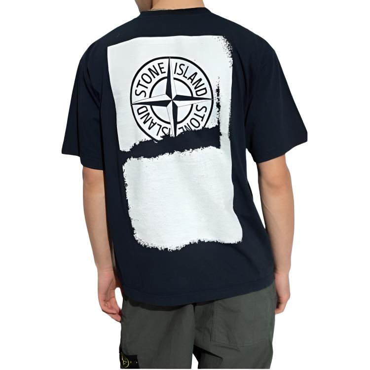 STONE ISLAND T-shirt męski z krótkim rękawem, dopasowany, z okrągłym dekoltem, z nadrukiem liter, kolekcja SS24, kolor granatowy, 80152RC89-V0020