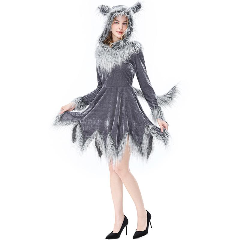Halloween Grey Big Bad Wolf Parent-Child Costumes Adult Children Wolf Girl Animal Play Stage Performance Dress
