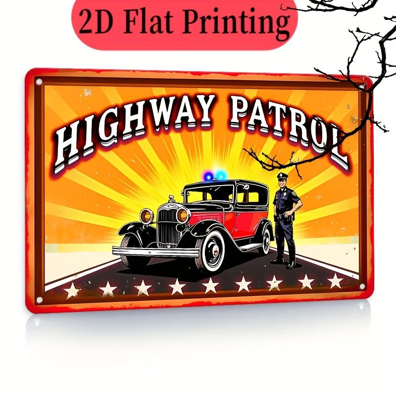 Highway Patrol Metal Sign Retro Police Car Officer Wall Art with Bold Lettering Stars Stripes Design Durable Iron Wall 20x30cm(7.8x11.8inch)