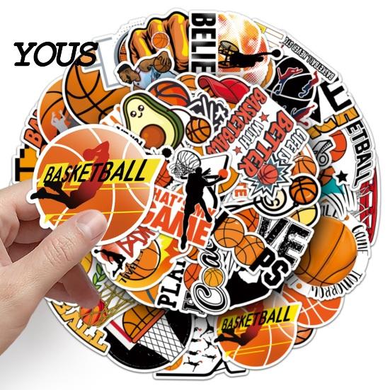 Trendy Sports Gifts 50Pcs Basketball Graffiti Stickers, Cool Cartoon Sport Themed Stationery Storage Box Decor Waterproof Decals for Skateboard,