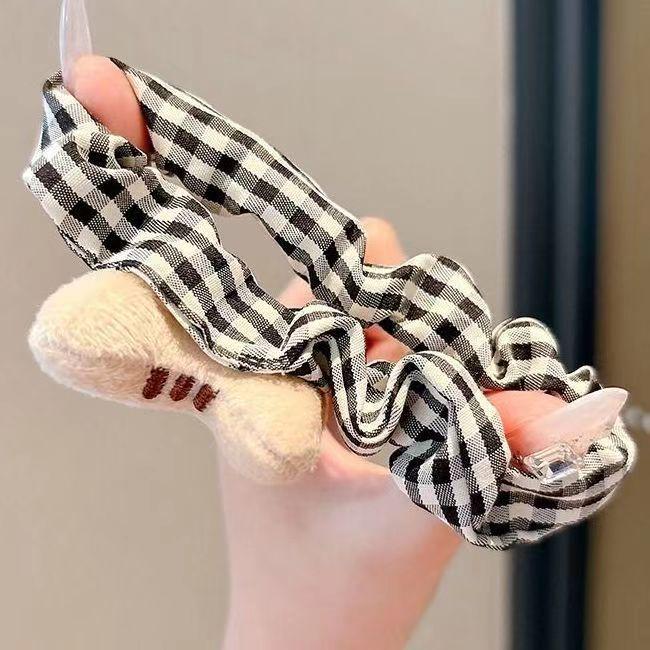 Autumn & Winter Cute Cat Eating Fish Doll Plaid Headband & Cartoon Hair Rope Accessories