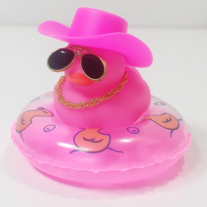 

Multi-Color Duck Car Ornament with Sunglasses, Gold Chain, Sun Hat, and Mini Swim Ring for Car Console