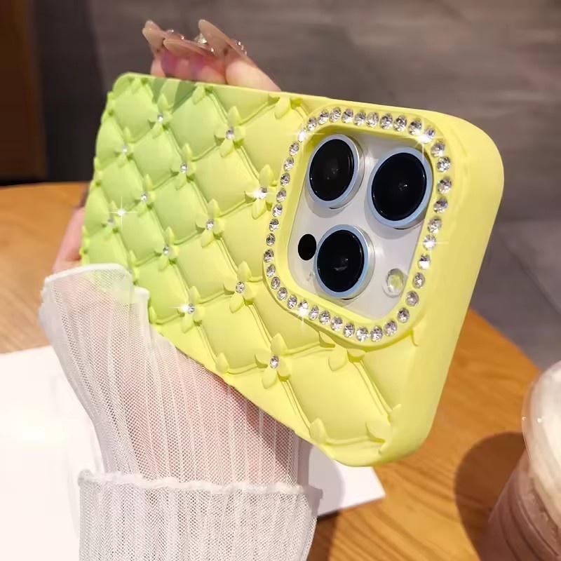 Luxury Glitter Rhinestone 6D Flowers Case for IPhone 17air 13 14 15 16 Pro Max Gradient Color Soft Silicone Shockproof Cover