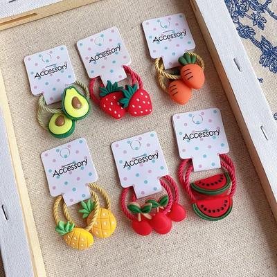 2PCS neue Cartoon süße Kirsche Rettich Prinzessin Kopfbedeckung Kinder elastische Haarbänder Kinder Haargummis Seile Mädchen Zubehör Baby Kopfschmuck