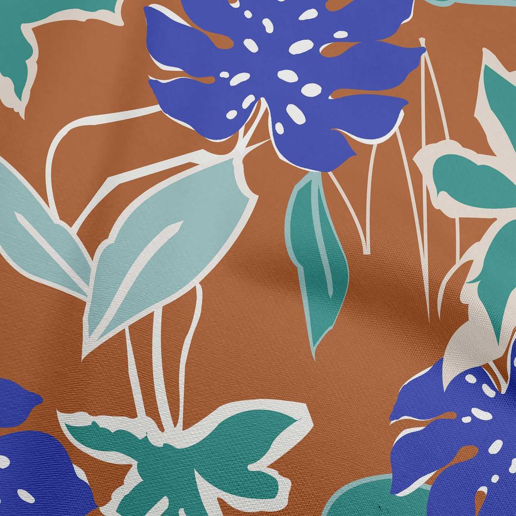 oneOone Cotton Flex Blue Fabric Abstract Tropical Floral Dress Material Fabric Print Fabric By The Yard 40 Inch