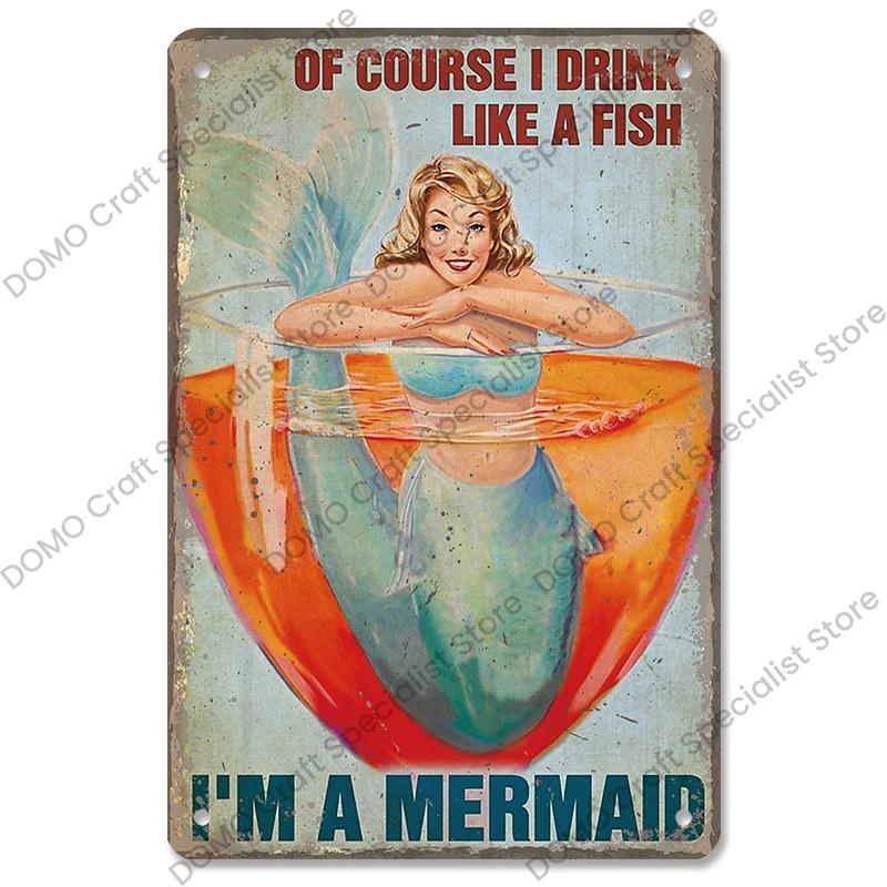 Rum Brand Plaque Vintage Metal Tin Signs Captain Mermaid Metal Poster Retro Wall Art Decor for Bar Pub Club Living Room Home