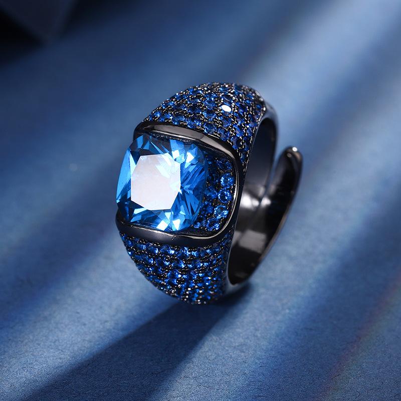 Jewelry Copper Bottom Gold-Plated Simulation Color Treasure Corundum Retro Temperament Ring Women 10 * 10