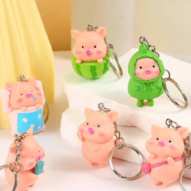 Pack Of 7 Pig Keychains Animal Keyring Pendant Colorful Bag Charm Accessory Wallet Handbag Ornament for Women Girls
