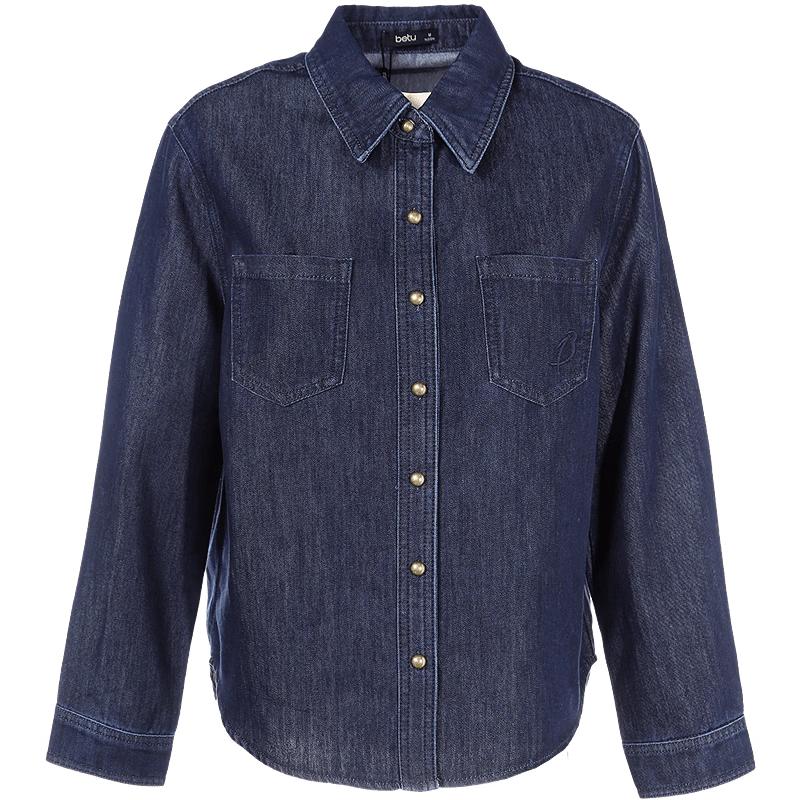 Betu Women s Loose-Fit Lapel Denim Shirt S