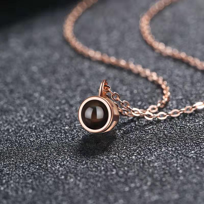 Multilingual 'I Love You' Nano Projection Necklace with Customizable Photo