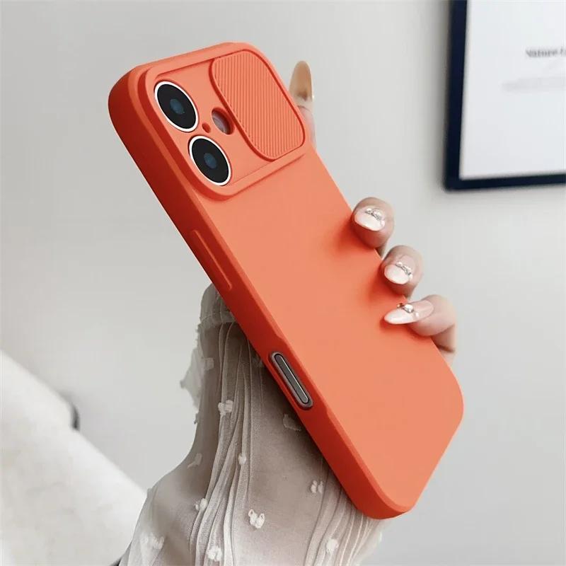 Slide Camera Lens Protection Cover for IPhone 16E 16 15 14 Plus 13 12 11 Pro XS XR Max 8 7 Phone Case Shockproof Soft Silicone